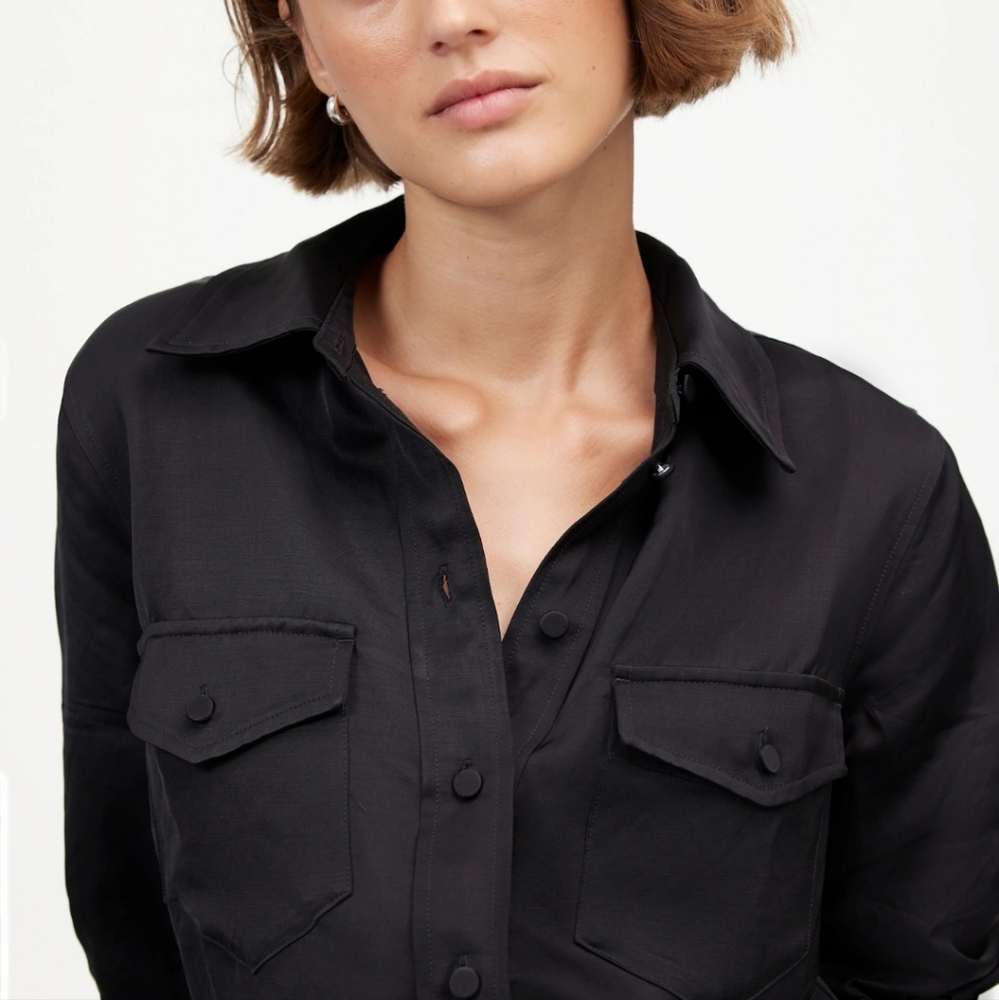 Madewell Western Shirt Linen Blend Size 8 Black NWT NT505 - Picture 3 of 8